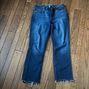 PAIGE Dark Blue Ankle Jeans with Frayed Hem